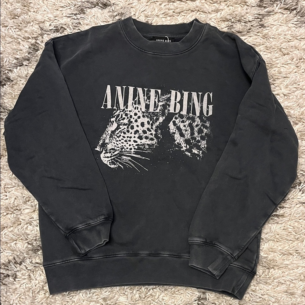 Anine Bing Spencer Leopard sweatshirt. Washed black. Gray. Womens size xs. New.